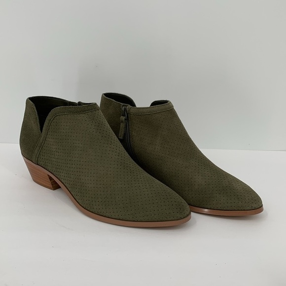 Violet & Red Kiara ankle booties boots olive green suede heel perforated new 10 - Picture 2 of 7